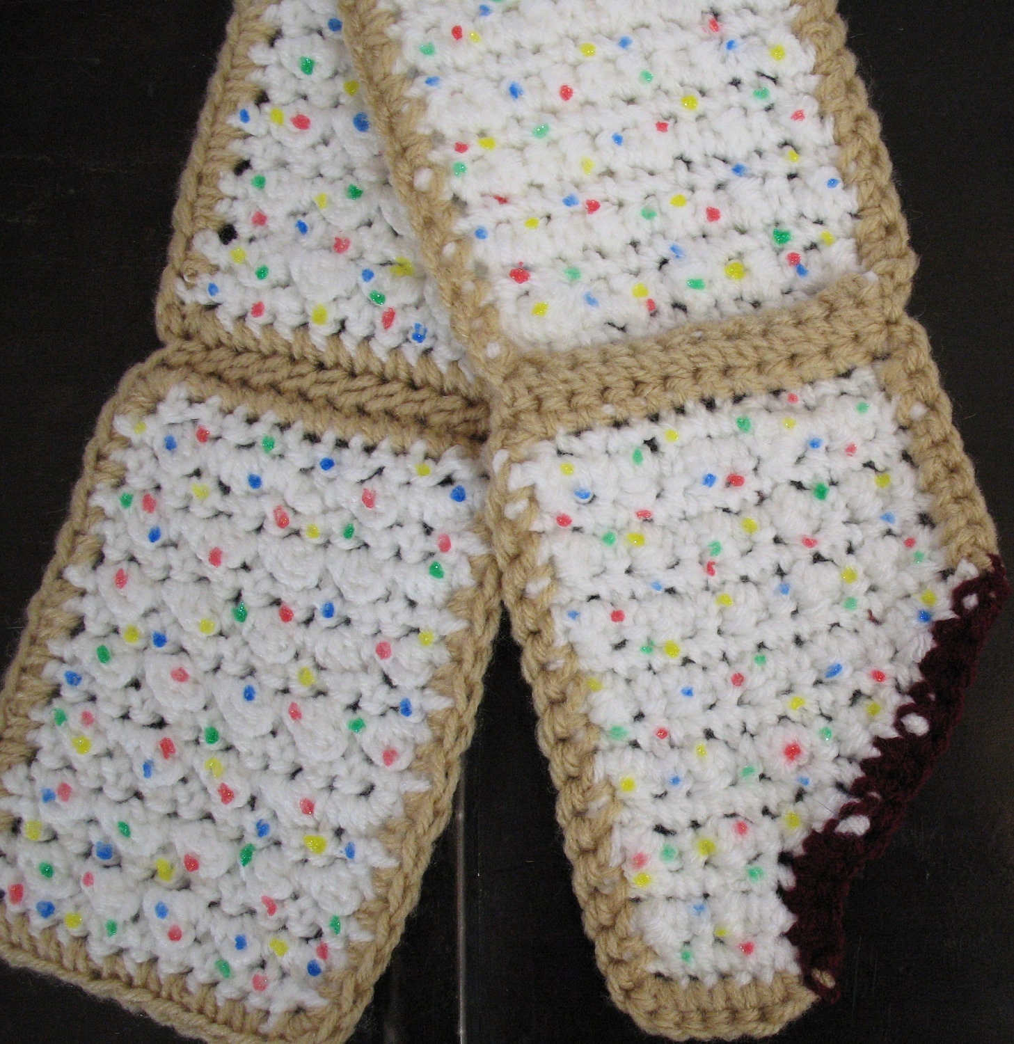 Crocheted Frosted Strawberry Pop-Tart Scarf w/ Multi-Colored Sprinkles, Made To Order
