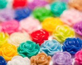 30 - Mixed Color Resin Cabochons, Rose Shaped, 13mm