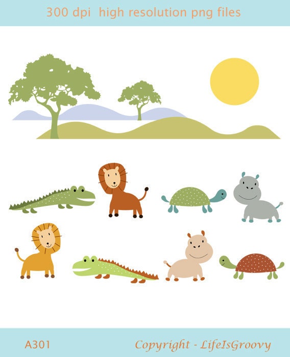 Safari adventure animals landscape A301- unique clipart  download for do it yourself cards, invites, creative projects