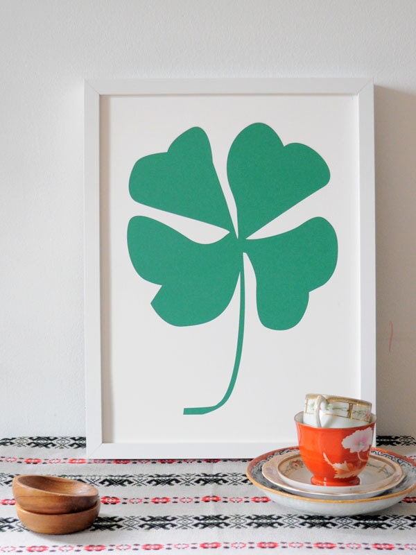Four Leaf Clover Screenprint for luck - green