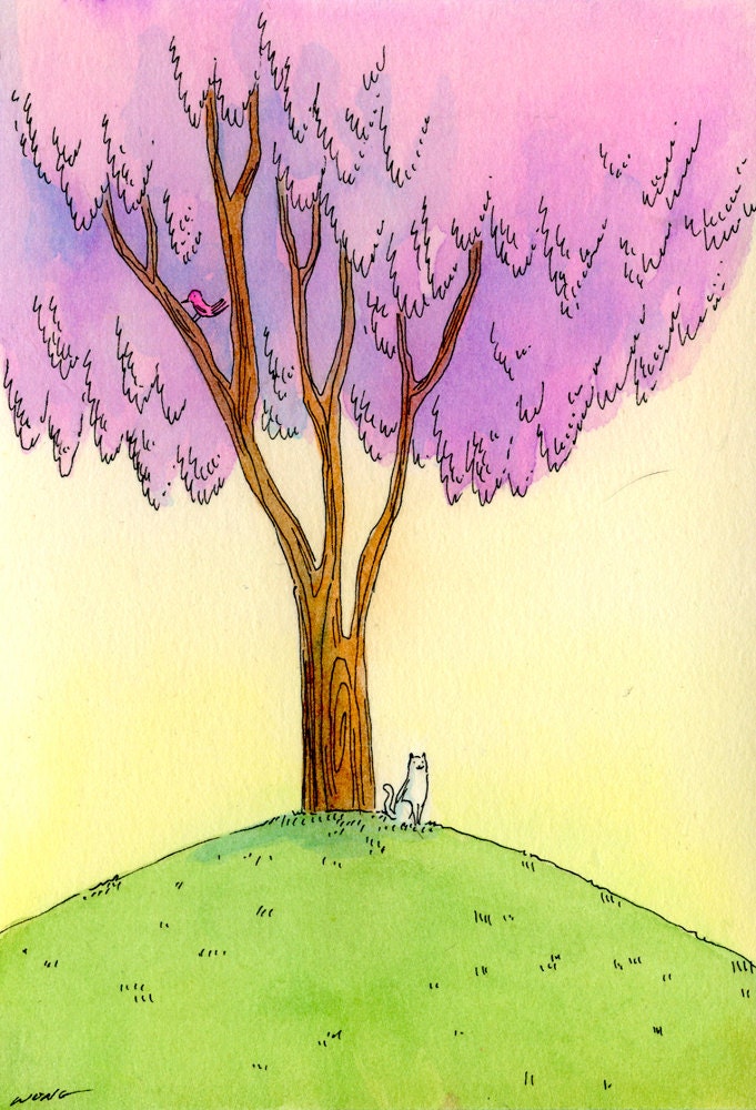 Original 4x6 Painting -- Under the purple tree