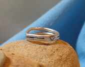 Civil Union Wedding Ring Commitment Promise Friendship Band Tiny Stamped Heart Fused Silver Organic Rustic Unisex JJDLJewelryArt