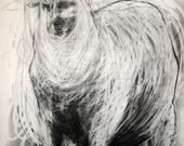 Self Portrait as Sheep - Original Charcoal Drawing