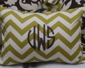 Monogrammed Green Chevron Print Throw Pillow