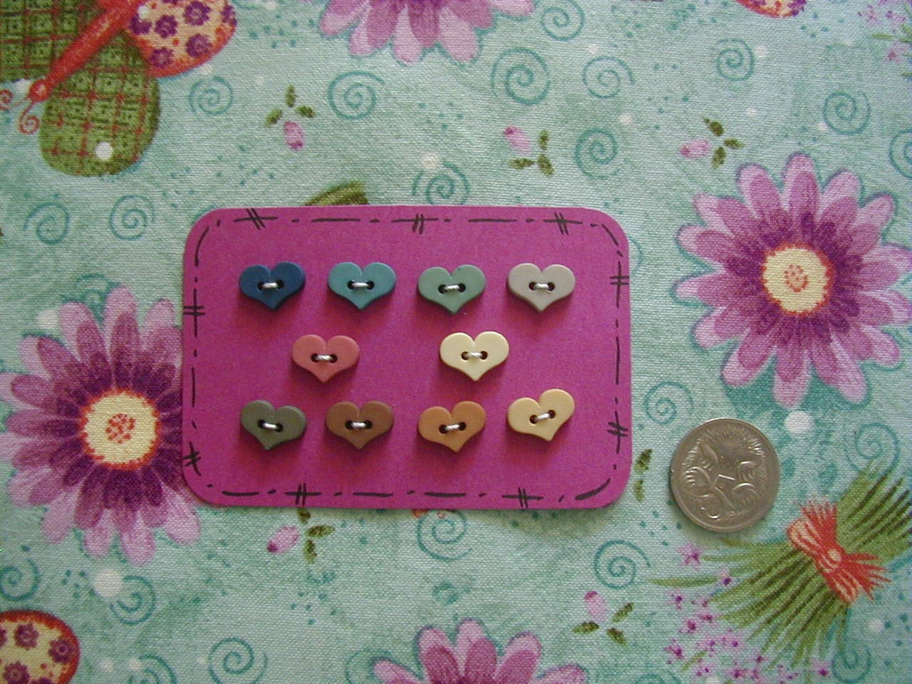 Folk Art Heart Buttons, Sewing Scrapbooking Craft Embelishment