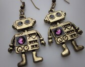 MINI ROBOT EARRINGS With Amethyst Swarovski Gems