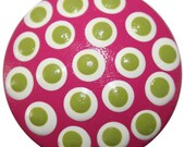 Pink with White and Lime Green Polka Dots Knob-Set of 6