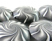 Swirl Lentil Beads Polymer Clay in Black And White  - Set of 5 (B)