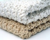 Crochet Washcloths Organic Cotton Handmade Cream and Almond Set of 2 Eco-Friendly