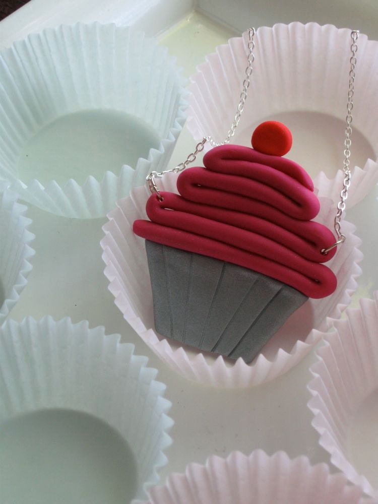 Polymer Clay Pink Cupcake Necklace