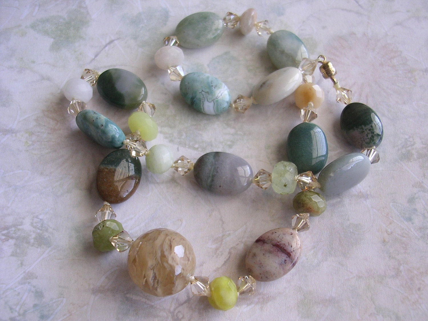 Agate, Jade & Quartz Beaded Necklace with Crystal, Sale