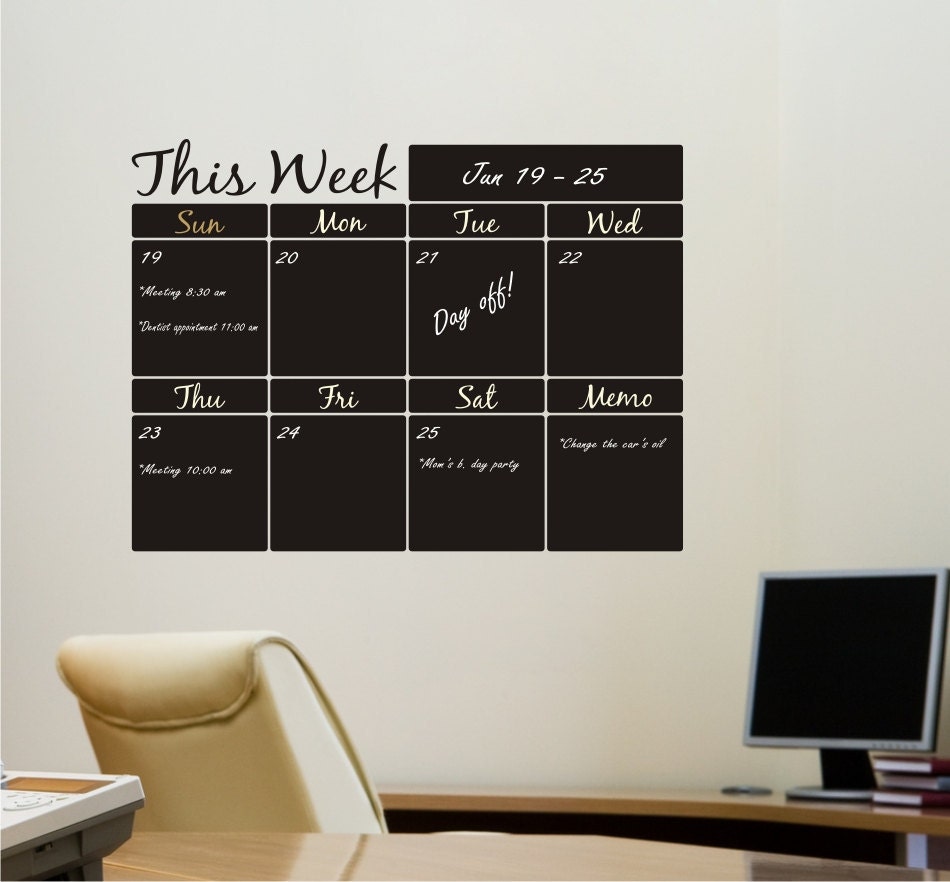 Weekly Planner Chalkboard Calendar with Memo - Blackboard Calendar Vinyl Wall Decal