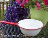 Vintage White Enamelware Pan with Red Trim