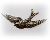 1 - Large SPARROW Bird Antique Ox Brass Jewelry Findings (E)