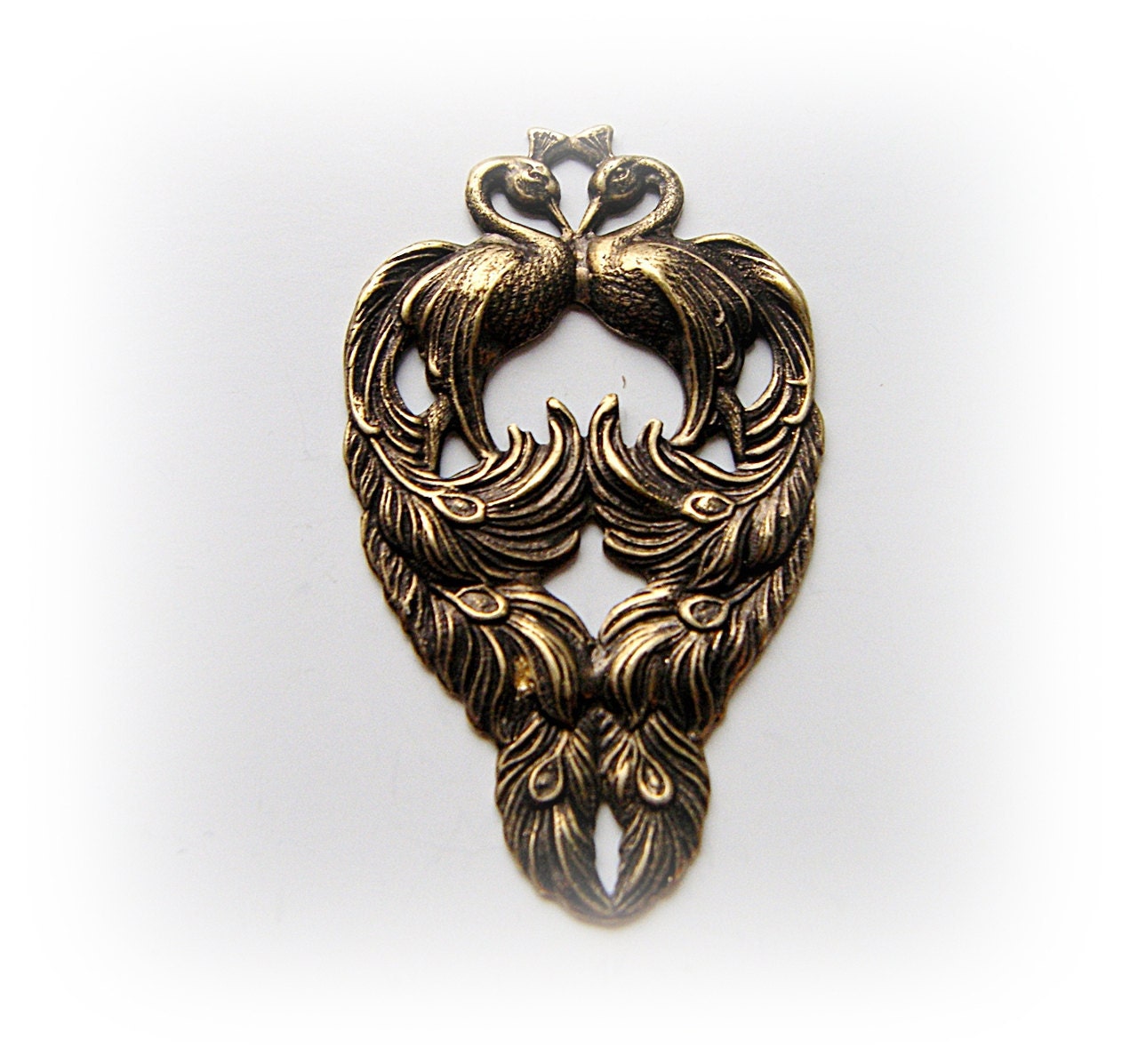 1 - Art Nouveau PEACOCKS Antique Brass Ox Finish - Jewelry Findings (C)