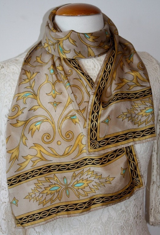 Vintage SILK Scarf 1980s 52 inches x 13 inches