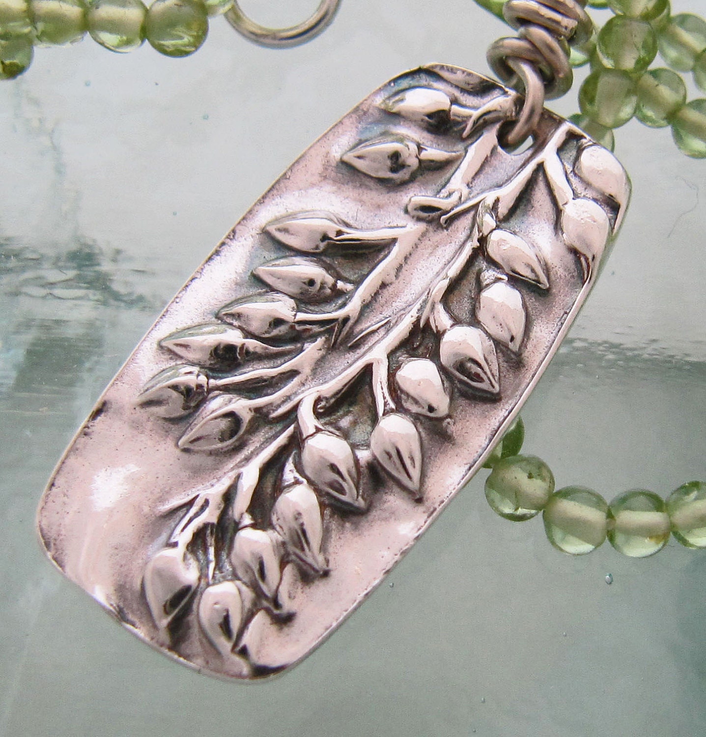 Silver Buds on Peridot Necklace