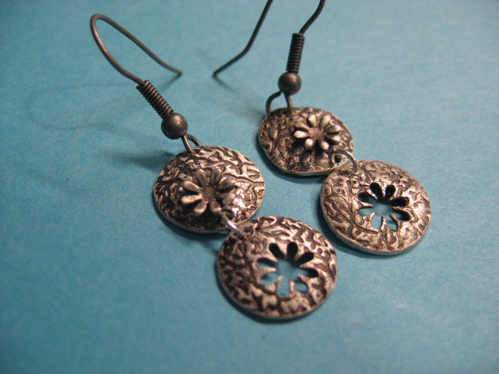 Positive Negative Flower Earrings Fine Silver