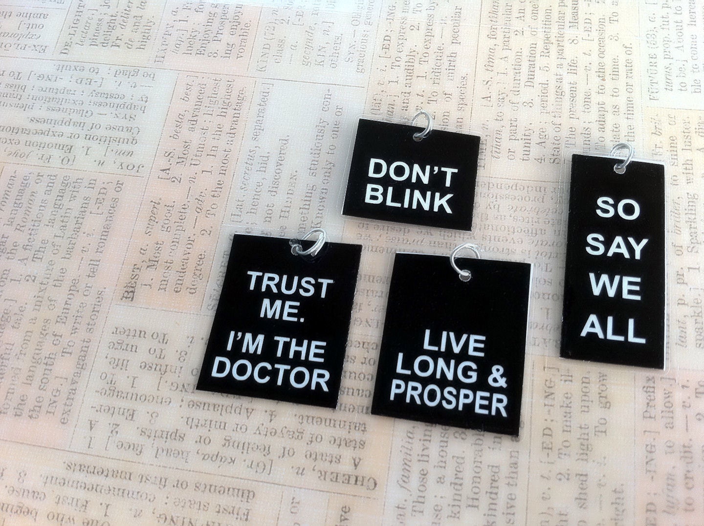 Personalized Earrings, Black & White Quote Jewelry, From Sci-Fi to Jane Austen
