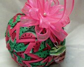 Juicy Sweet Watermelon Handmade Quilted Fabric Ornament Lampwork Bead