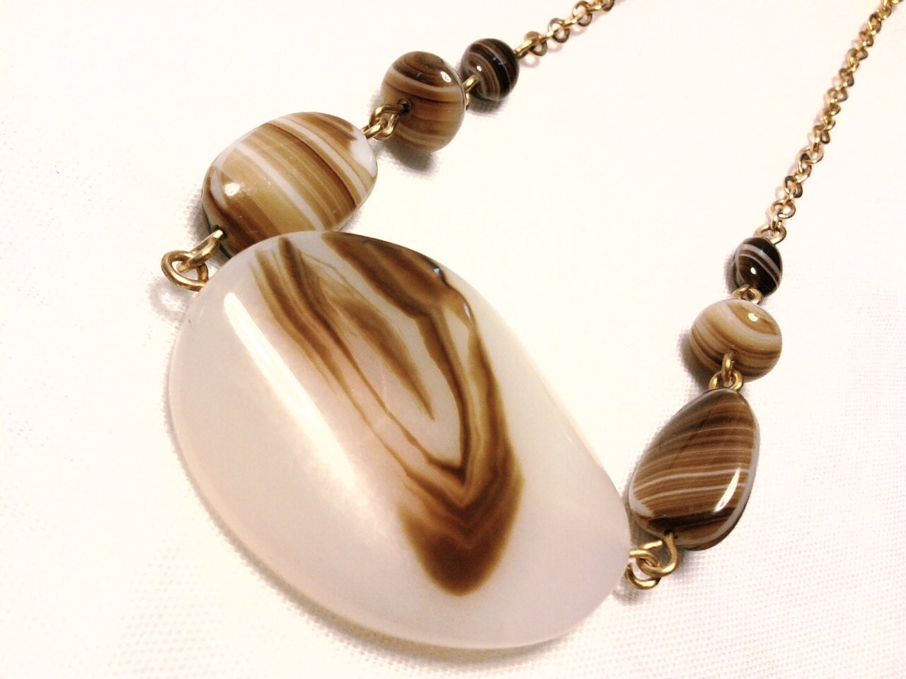 Got Wood - Brown and White Agate Bib Necklace