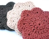 Coasters Crochet Mug Rug Absorbant Cotton Scalloped Edge Brown, Rust, Coffee Colors Set of 6