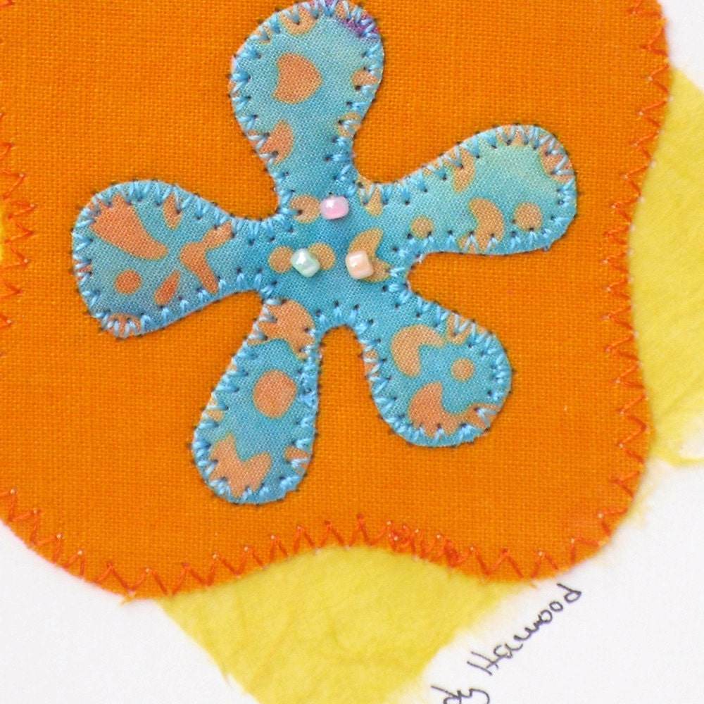 Handmade Greeting Card - Turquoise, Orange, Flower