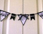 Halloween Banner Digital Download Printable Witches Cats Diamonds Boo Spooky Penant Black White