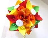 Summer Passion Kusudama Hanging Paper Flower Ball in Yellow, Orange, Red, Green - Origami Flower Ball Decoration