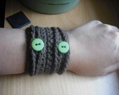 Crochet Bracelet Cuff Double Button in Warm Brown By Dizzy Owl