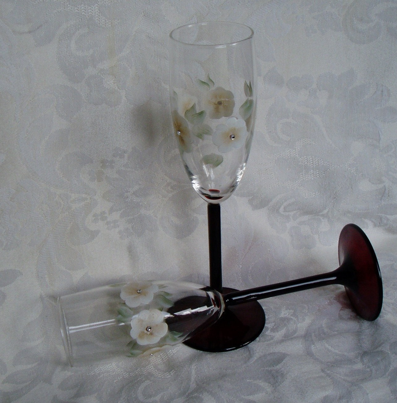 Champagne glasses - Chocolate Stems/Cream & Coffee flowers