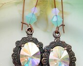 Swarovski AB Earrings - Brass and Aurora Borealis Crystal Glass