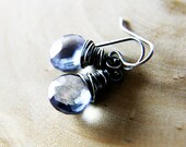 Blue Quartz Earrings Wire Wrapped Sterling Silver Fashion under 50 Water Dainty Jewelry