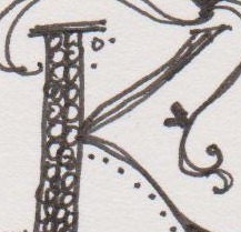 Hand-drawn capital letter K for papercrafting or framing, ink on paper