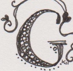 Hand-drawn capital letter G for papercrafting or framing, ink on paper
