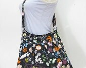 black cotton fabric shoulder bag / messenger bag / purse / diaper bag / cross body bag - adjustable strap, nature flowers