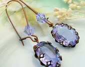 Alexandrite Glass Earrings - Brass and Glass