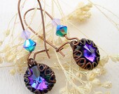 Swarovski Purple Earrings - Heliotrope Rivoli Glass and Brass
