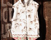 Womens Vest  Horse Print Beige Fleece Fitted 9 Button
