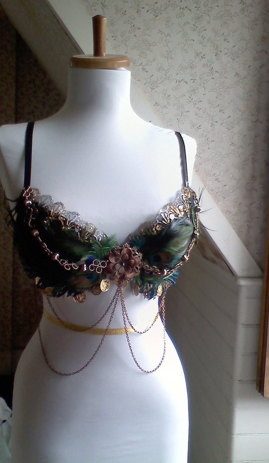 Custom Belly Dance Peacock Feather Top / MADE TO ORDER