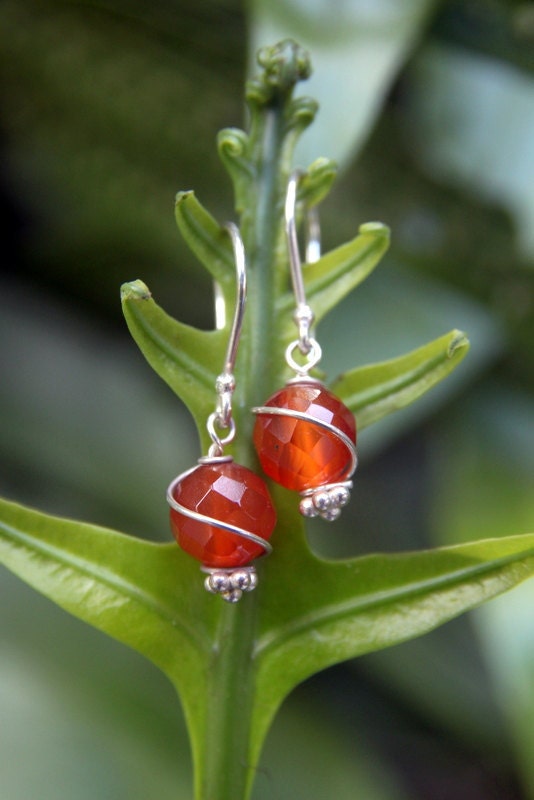 Silver Wrapped Carnelian Earrings