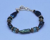 Indian Sapphire Swarovski Crystal and Peacock Stick Pearl Bracelet by MixedMediaDesigns1