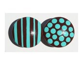 Turquoise and Brown Striped Knobs-Set of 2 Knobs