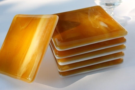Fused Glass Coasters 6 - Amber Daydream