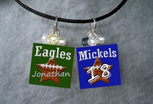 Football Necklace W/ CHILDS NAME Includes Sparkly Crystals
