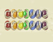 Double Rainbow Glass Lampwork Bead Set of 14 with Organic Web Small 11x7mm