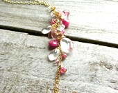 We Used to Wait Long Gold Necklace with Pink Gemstones