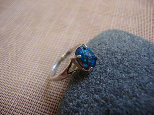 Australian Blue/Green Fire Opal Handmade Sterling Silver Handmade Ring