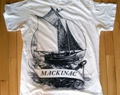 White Tee with black silkscreen image of Mackinac Island Michigan SIZE LARGE