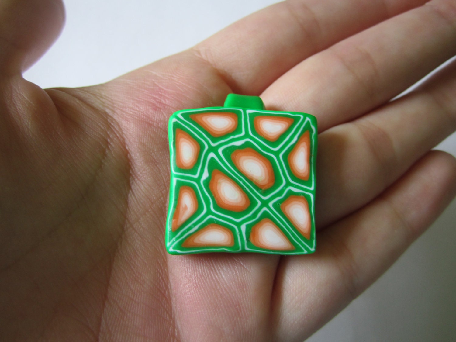 Pendant Cantelope Polymer Clay Geometric